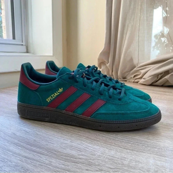 New Adidas Originals Handball Spezial Trainers Sneakers Shoes Green Burgundy - Picture 13 of 13